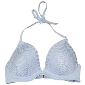 Shade & Shore Crochet Detail Tie Neck Push-Up Bikini Top Purple Lavender 36D